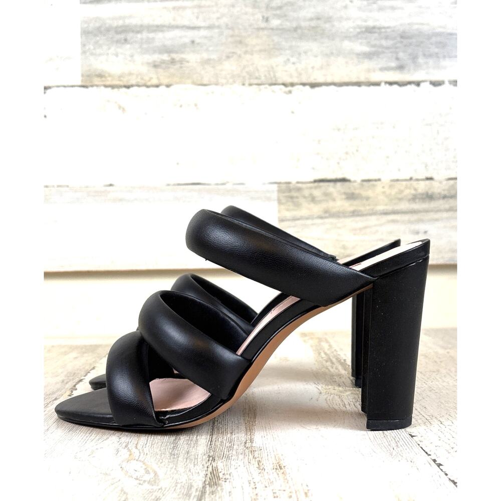 Avec Les Filles Womens 7.5 Mara Black Leather Heeled Slip On Sandals NEW Luxe